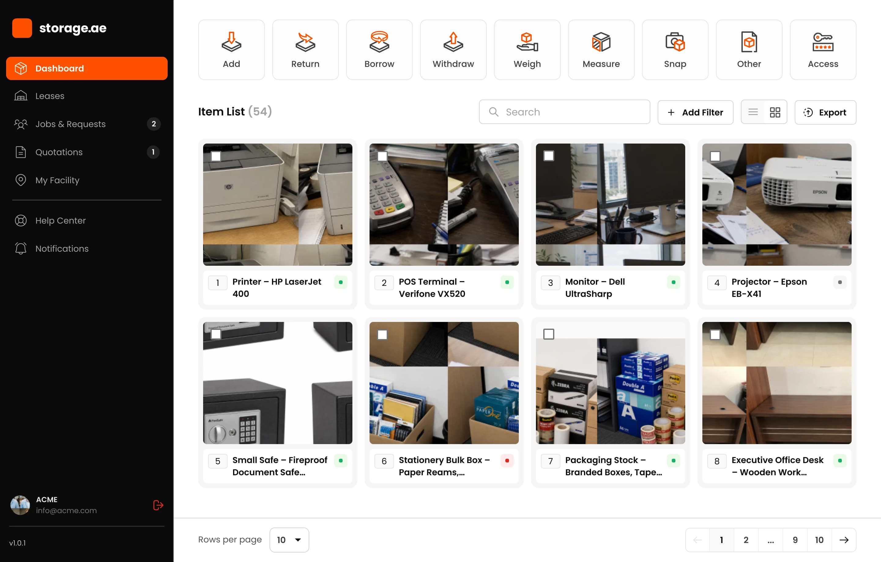 Grid view dashboard